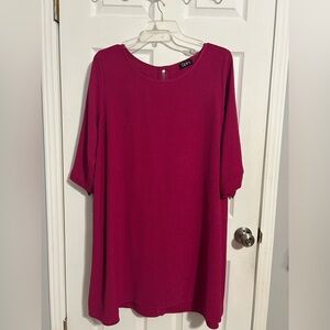 Spin USA Fuchsia Leopard Textured Dress 2X Knee Length Pockets Keyhole Back